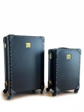 Vince Camuto Black Vintage-Style Rolling Trunk Set (2-Piece)